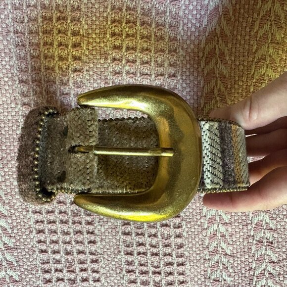 Vintage Elite Fresno California tapestry belt brass buckle women's large - Picture 1 of 6